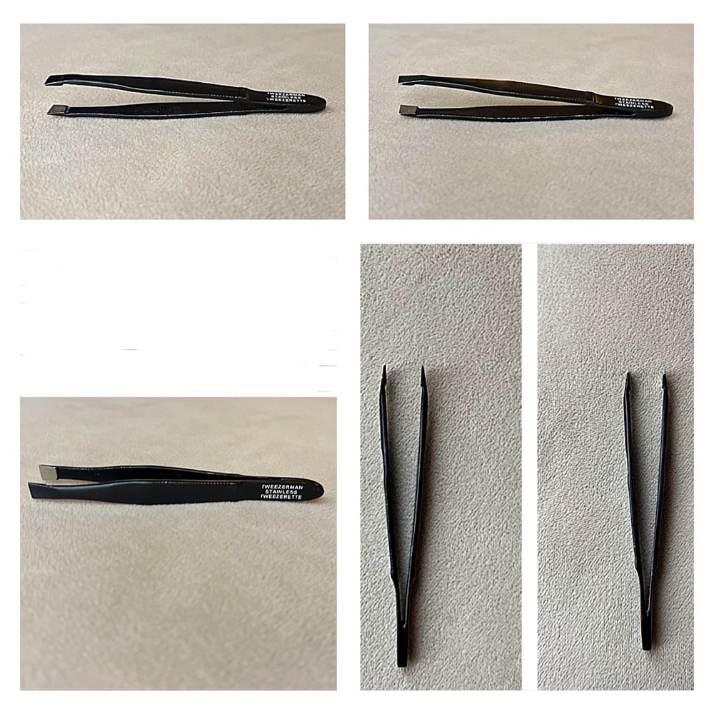 2 Tweezerman Slant Tip TWEEZERS; Black; Stainless Steel; FULL SIZE & TWEEZERETTE - Picture 8 of 11